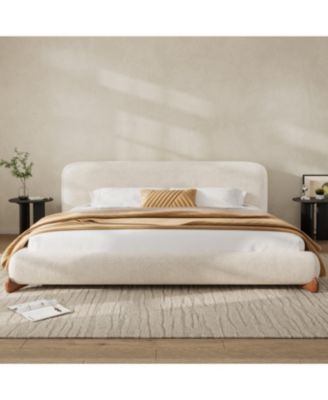 King Size Boucle Upholstered Platform Bed with Solid Wood Legs