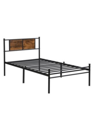 Twin XL Size metal bedframe, Headboard with wood panel decoration
