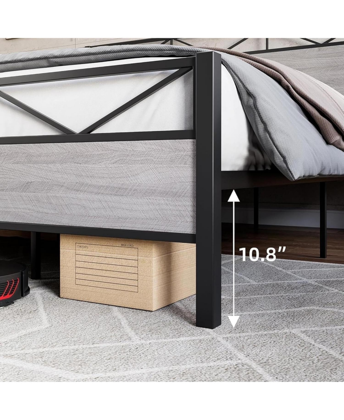 gaomon Bed Frame with Headboard, Industrial Platform Bed Frame with 14 Strong Metal Slats Support, 11'' Under-Bed Storage, No Noise, Easy Assembly