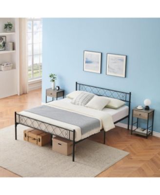 Queen Metal Platform Bed with Heart-Design Headboard and Footboard, Strong Frame for Girls/Boys