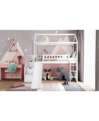  Twin Loft Bed with Drawers and Slide, Gray