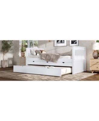 Twin Platform Bed with Drawers, Trundle, Solid Wood Daybed, White