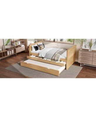 Twin Platform Bed with Drawers, Solid Wood Daybed, No Spring Box Needed, Natural