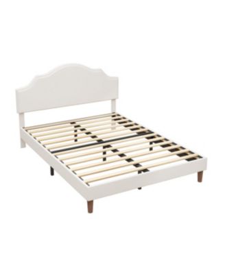 Queen Size Upholstered Platform Bed with Adjustable Headboard, White