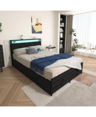 Streamdale Full Size Bed Frame with 8 Storage Drawers & LED Headboard