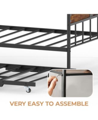 Metal Twin Bed Frame with Pop-Up Foldable Trundle, Sofa Bed with Stylish Headboard