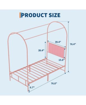 Twin Canopy Bed Frame with Upholstered Headboard, Arched Metal Design, Under-Bed Storage, Decorative Platform Bed
