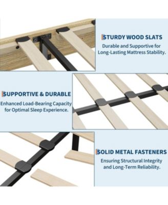 King Platform Bed Frame with Underbed Storage 10.24" Clearance Wood & Metal Slats No Headboard No Box Spring Gold