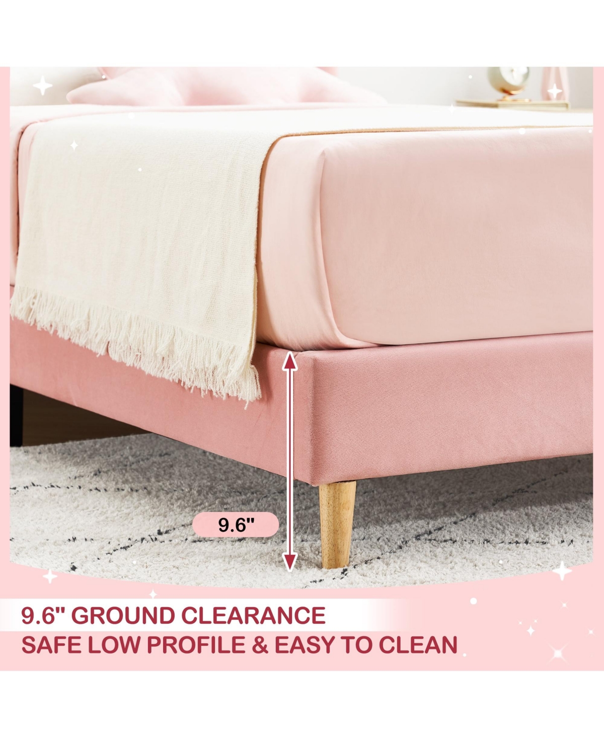 gaomon Easy Assembly Twin Bed Frame Velvet Upholstered Platform Bed Space Saving, for Living Room, Guest Room