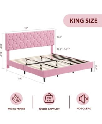 King Size Metal & Wood Upholstered Headboard Heavy-Duty Noise-Free Platform Bed Frame