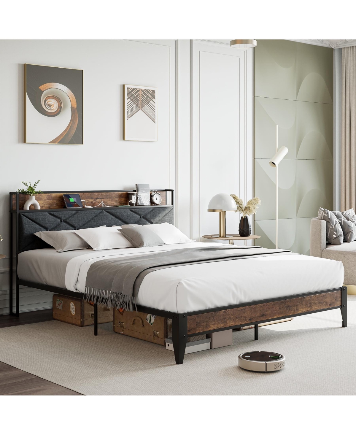 gaomon Easy Assembly King Size Steel Mdf Bed Frame Space Saving, for Living Room, Guest Room