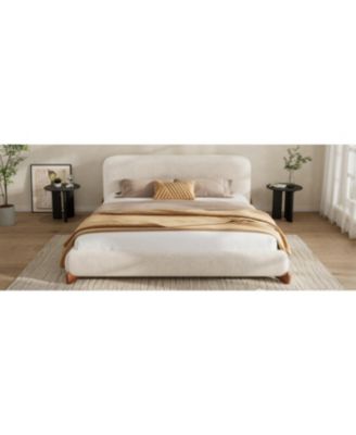 Streamdale Queen Size Boucle Upholstered Platform Bed with Solid Wood Legs, White