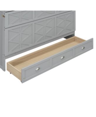 Queen Size Murphy Bed with Large Drawers and USB, Brushed Gray