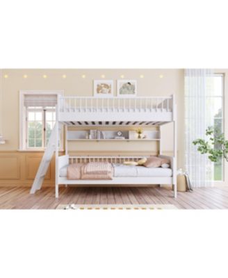 Streamdale Twin Size Wooden Bunk Bed with 3 Storage Shelves, White