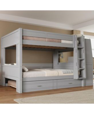 Streamdale Full size Multifunctional Bunk Bed with Desk and Bookshelves, Trundle, Gray