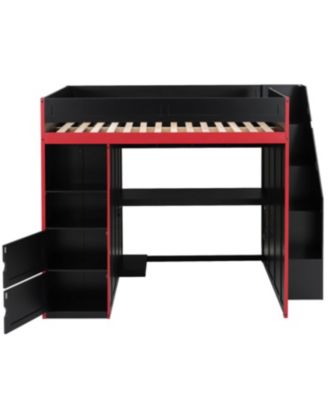 Streamdale Gaming Loft Bed with Desk and Storage, LED Lights, Full