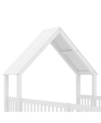  Full Size House Floor Bed with Door & Guardrails