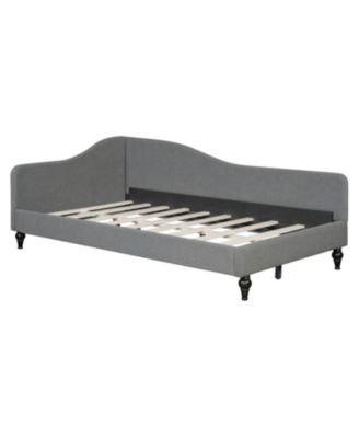 Twin Size L-Shaped Linen Daybed, with Solid Wood Legs, Gray