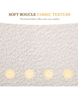 Boucle Fabric Platform Bed with Curved Headboard - Queen