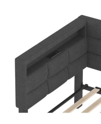 Upholstered Twin Daybed with 2 Drawers, LED Lights & Charging, Gray