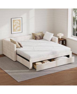 Twin Upholstered Daybed with Trundle, Extendable Twin to King
