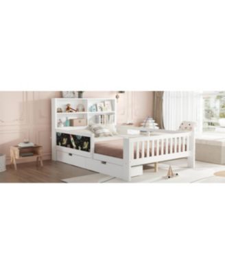  Full Platform Bed with Chalkboard, Storage, Shelves