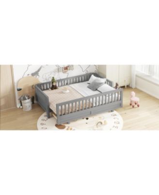 Twin XL Solid Wood Platform Bed with Guardrails, Converts to Queen