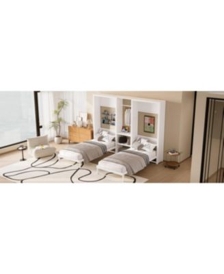 Twin Murphy Bed with Wardrobe, Shelves & Power Outlets, White