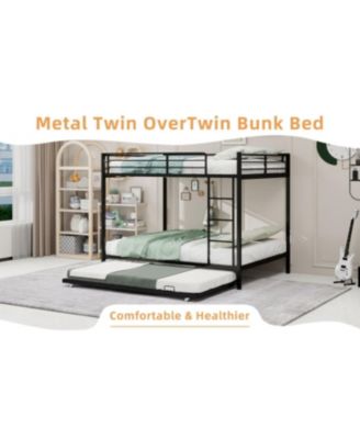 Durable Square Tube Iron Bunk Bed with Safety Rails - Full Size