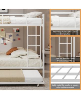 Durable Square Tube Iron Bunk Bed with Safety Rails - Queen Size
