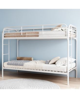 Metal Twin Over Twin Bunk Bed with 2 Ladders & Guardrail, White