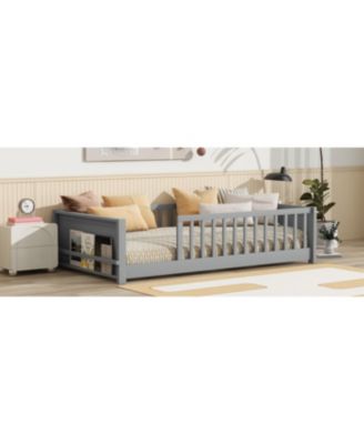 Streamdale Twin size Floor Platform Bed with Built-in Book Rack, Grey