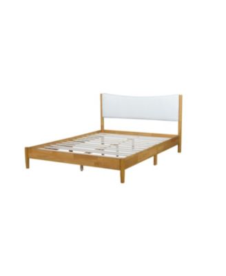 Queen Size Solid Rubber Wood Bed with Boucle Headboard, Beech White