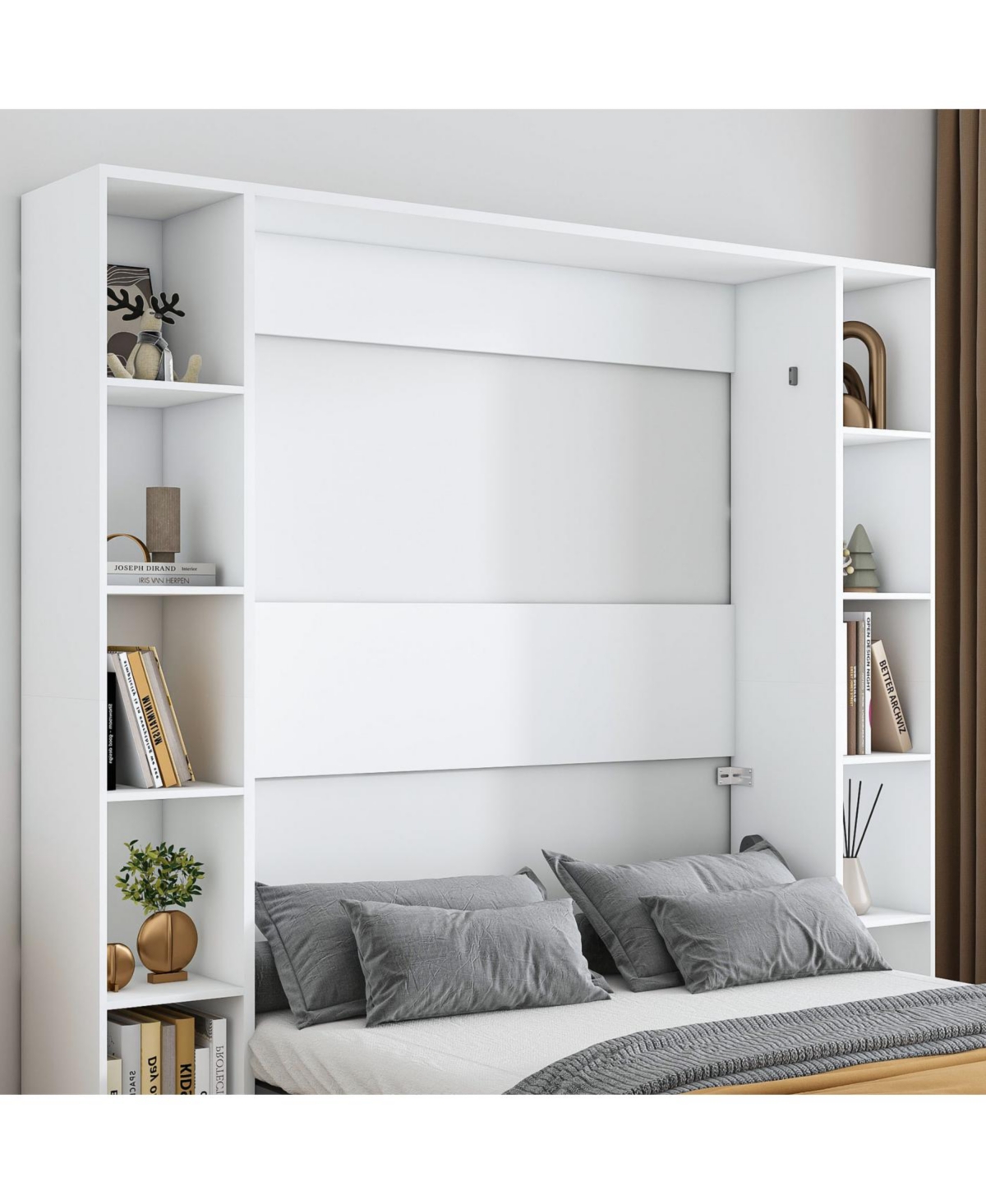 Streamdale Furniture Streamdale Queen Murphy bed, foldable wall bed with storage cabinet, white