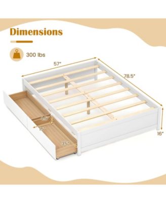 Wooden Platform Bed with 2 Rolling Storage Drawers Wood Slat Support
