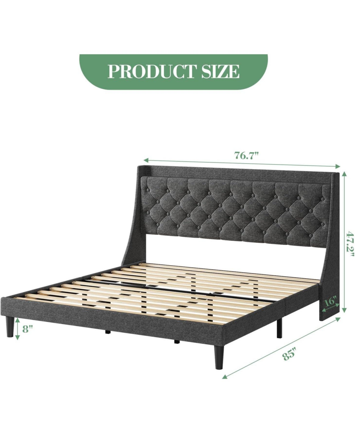 gaomon Upholstered Bed Frame with Deep Button Tufted Headboard, Wood Slats, Storage Shelf & Charging Station