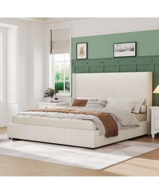 Upholstered Bed Frame with Storage Drawer and LED Headboard, Wooden Slat Support, Easy to Assemble