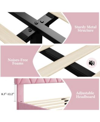 Platform Bed Frame with Upholstered Headboard, Wood Slats Support, No Box Spring Needed, Noise-Free & Easy Assembly