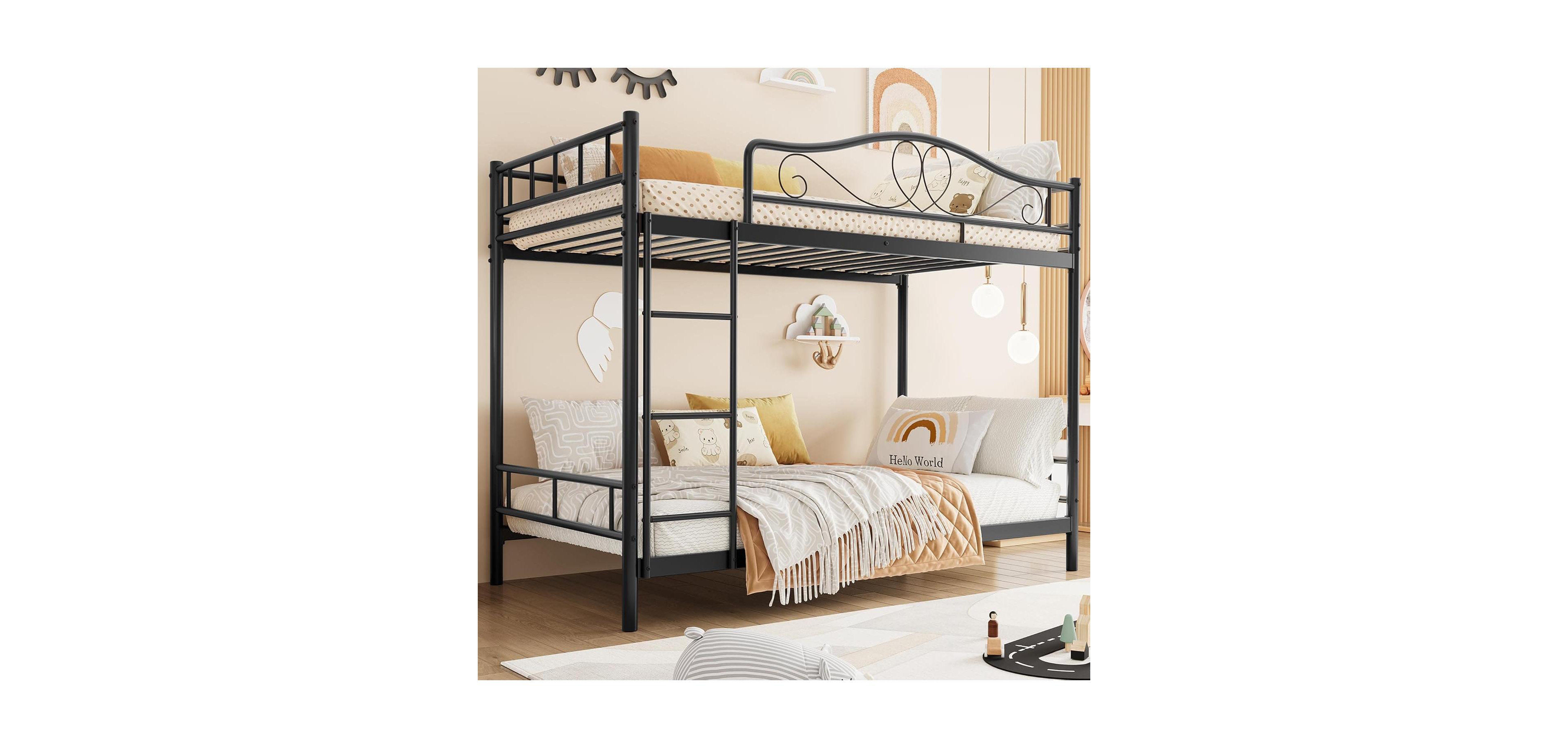 gaomon Twin Over Metal Bunk Bed with Ladder and Full-Length Guardrails, Heavy Duty Space-Saving Frame