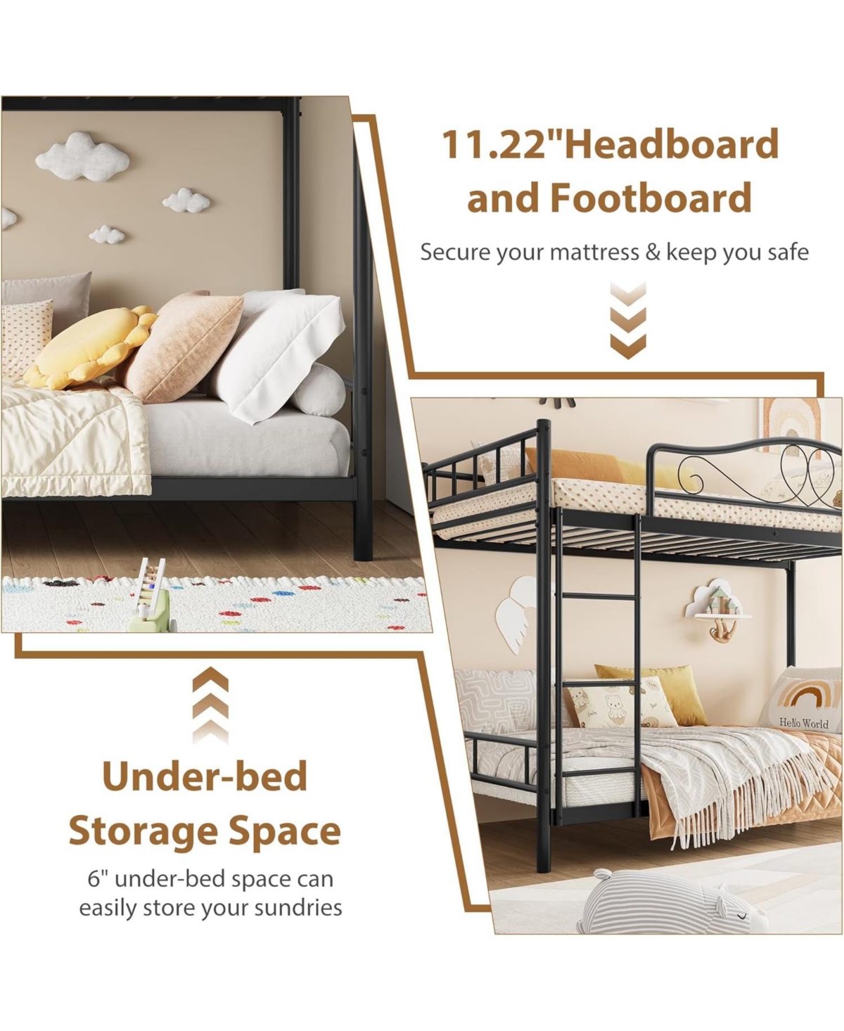 gaomon Twin Over Metal Bunk Bed with Ladder and Full-Length Guardrails, Heavy Duty Space-Saving Frame