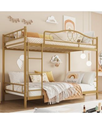 Twin Over Twin Metal Bunk Bed with Ladder and Full-Length Guardrails, Heavy Duty Space-Saving Bunk Bed Frame
