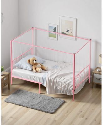 Metal Canopy Bed with Headboard and Four Poster Frame.