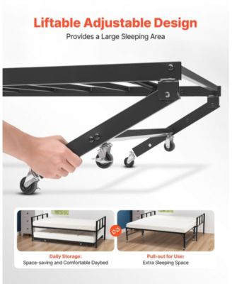 Daybed with Metal Frame, Pull-Out Trundle, and Strong Slats