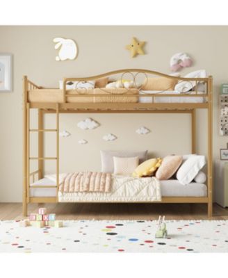 Twin Over Twin Metal Bunk Bed with Ladder, Guardrails, 400 lbs Capacity, Space-Saving No-Noise Design