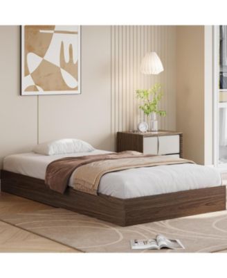 Twin Size Floor-Standing Minimalist, Sturdy Wooden Slats, No Box Spring, Walnut Solid Wood Platform Bed