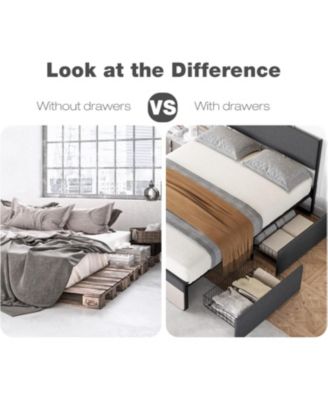 Queen Upholstered Bed Frame with Headboard Storage Platform 2 Drawers Footboard Steel Slats No Box Spring