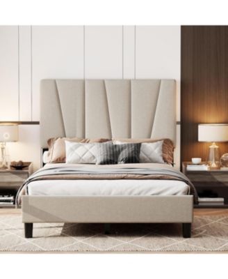 Full Velvet Upholstered Bed Frame with Adjustable Headboard Sturdy Metal Slats No Box Spring Noise Free Easy Assembly Beige