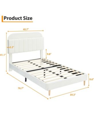 Velvet Upholstered Twin Bed Frame with Storage Headboard, Wooden Slats, Noise Free – Platform Bed for Kids Girls