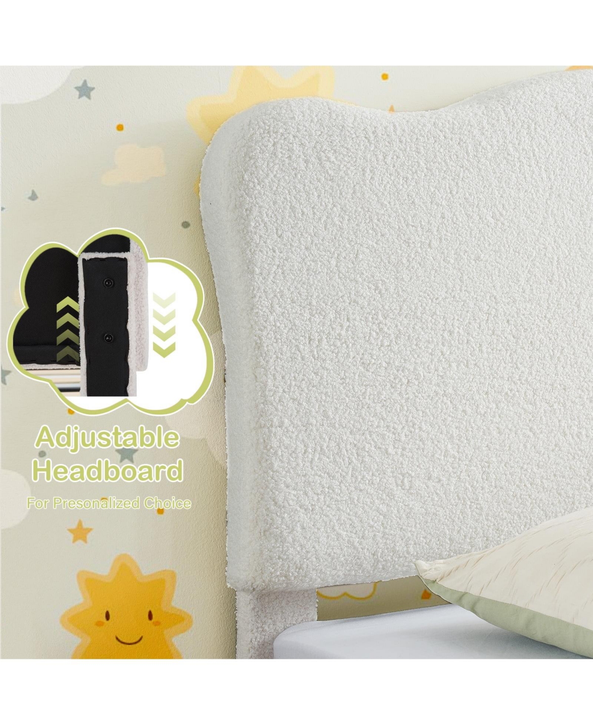 gaomon Twin Bed Frame Upholstered Platform Adjustable Headboard Wooden Slats No Box Spring Needed Beige