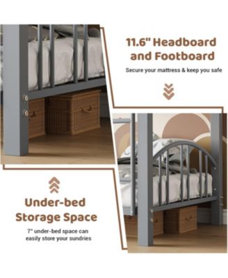 Metal Bunk Bed Twin Over Twin Heavy Duty Bunkbeds Safety Ladder Arched Guardrail Space-Saving No Box Spring